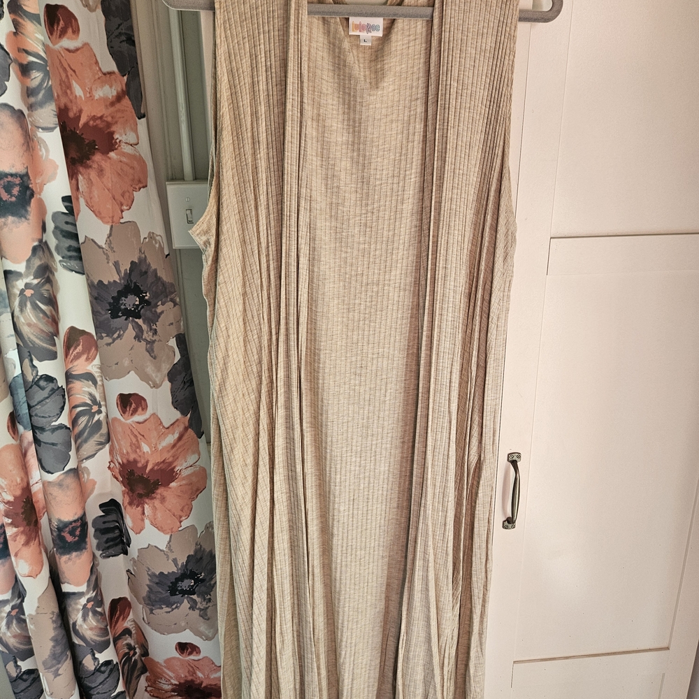 LuLaRoe Joy Cream/Tan Duster, Size Large